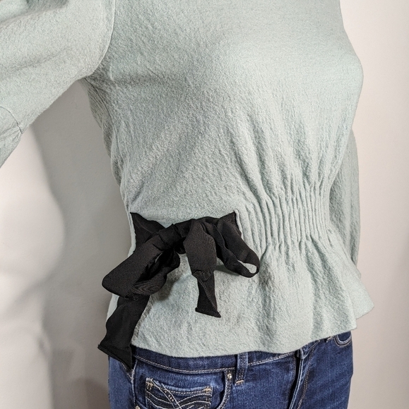 Mignon Doo blue wool blend tie waist long sleeve top XS - Picture 4 of 9